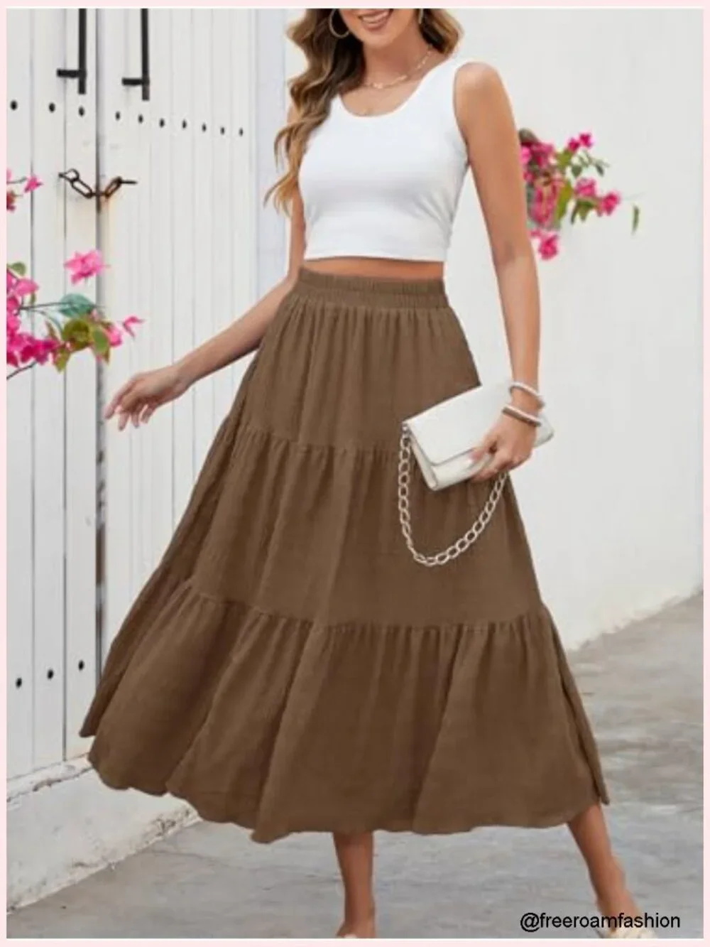 High Waisted A-Line Maxi Skirt with Pockets - Lightweight Flowy Tiered